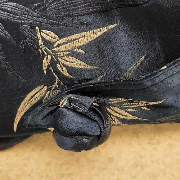 Oriental Design Navy Satin Fabric Tote - Picture 4 of 5